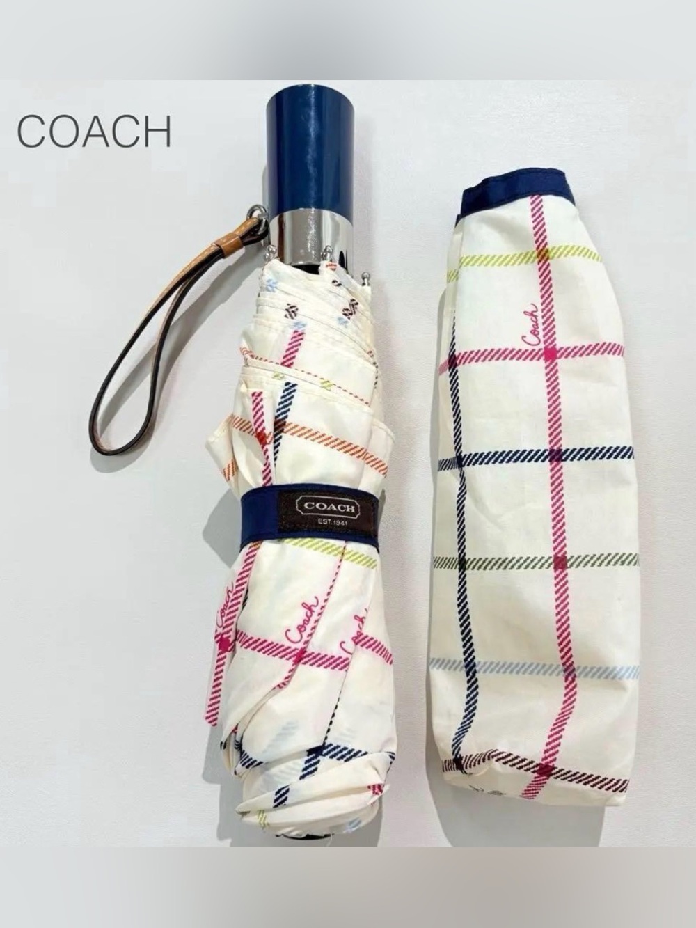 Coach Y2K Tattersall Umbrella w case EUC